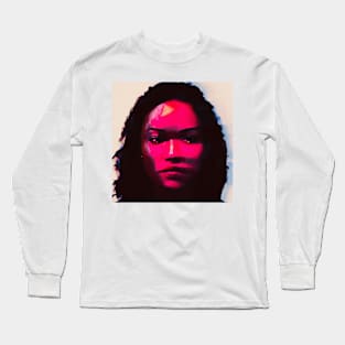 On the Wall - Red Glitch Art Portrait Long Sleeve T-Shirt